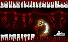 3d обои Зубной садист выдирает зубы страшными инструментами  медицина