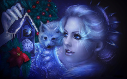 3d обои Сказочный образ снегурочки с лисенком на плече... ожидание нового года  сказки