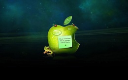 3d обои Лягушка и надкусанное яблоко (Think different Think greener Think Apple) Эмблема эпл  божьи коровки