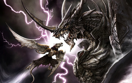 3d обои Грифон сражается с драконом на фоне неба с молниями  молнии