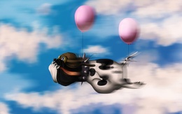 3d обои Пес-летчик на двух воздушных шарах  воздушные шары