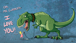 3d обои Девочка с динозавром на поводке (OH, Mr. Cuddles, I love you!)  динозавры