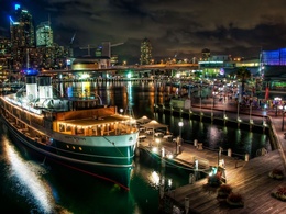 3d обои Ночной порт Сиднея, Австралия / Sydney, Australia  корабли