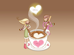 3d обои Влюбленная парочка размешивает кофе (Love is ...)  дым