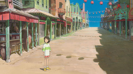 3d обои Тихиро из аниме Spirited Away / Унесённые призраками на пустынной улице  2560х1440