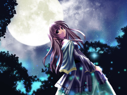 3d обои Девушка ночью при полной луне во время звездопада  аниме