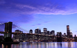 3d обои Нью-Йорк на рассвете, Бруклинский мост  мосты