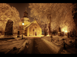 3d обои Заснеженная церковь  снег